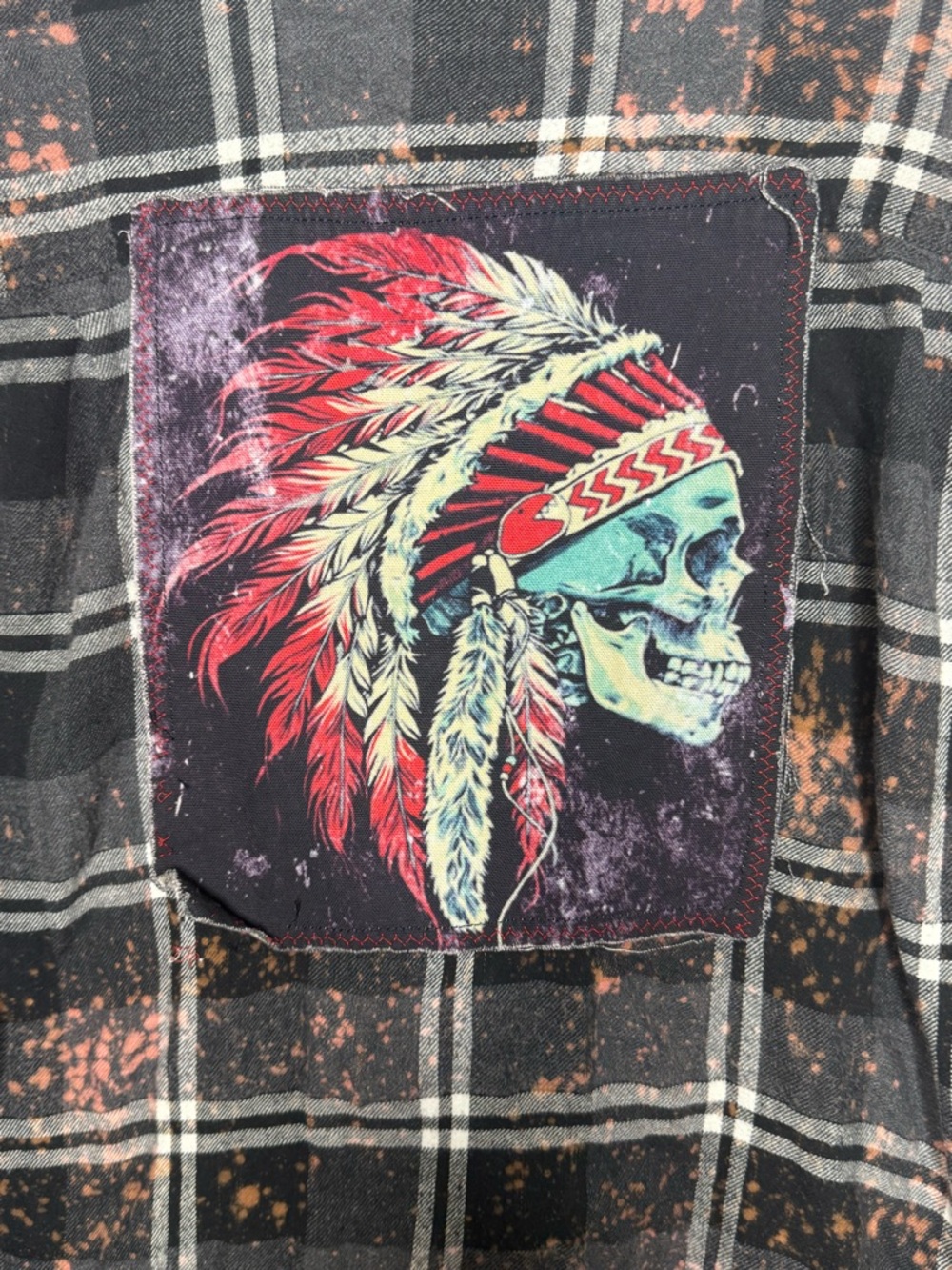 Angry Minnow Mens Brushed Flannel Skeleton Indian Plaid Button Down Shirt 2XL - Picture 3 of 10